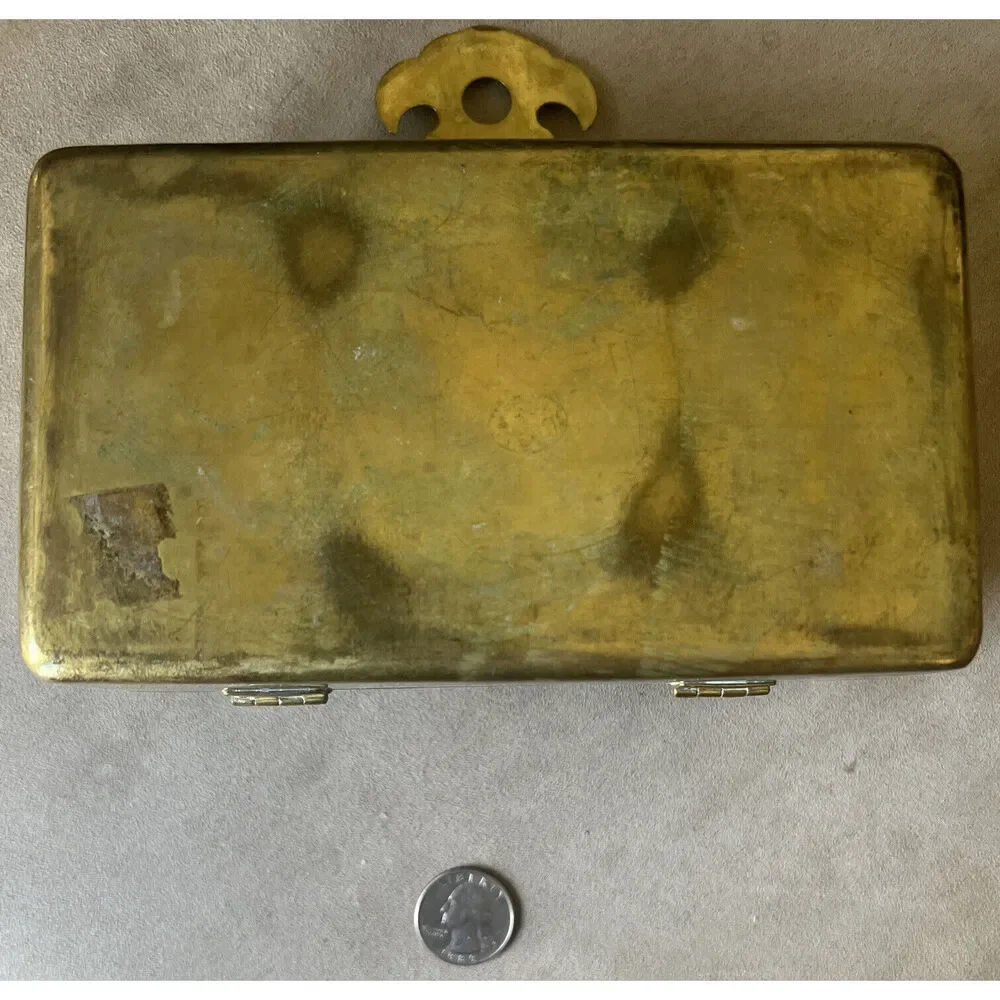 vintage solid brass hinged trinket box 6.5x4x3 Inches